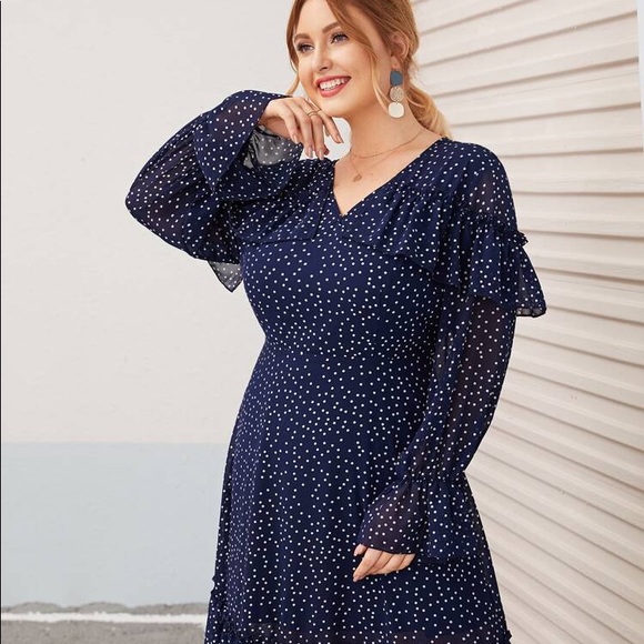 SHEIN Navy Dot Dress - Picture 3 of 10